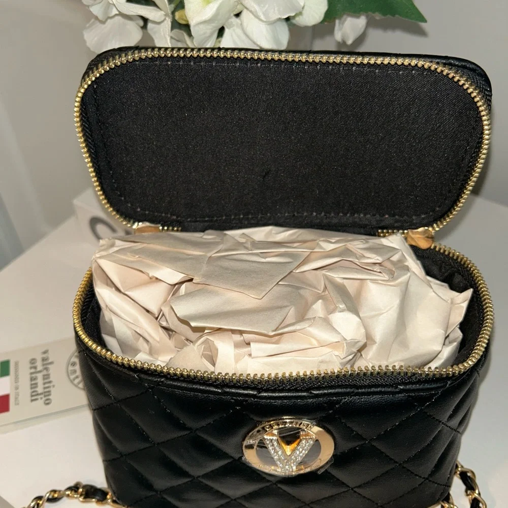 Valentino Orlandi Black Quilted Mini Bag with Gold Accents - Picture 4 of 4